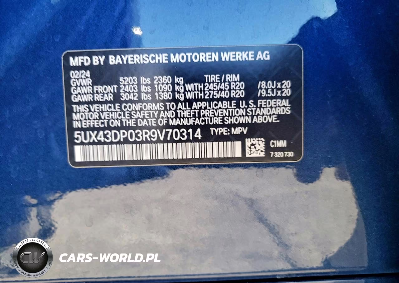 2024 BMW X3 Sdrive30I VIN:5UX43DP03R9V70314 - 14