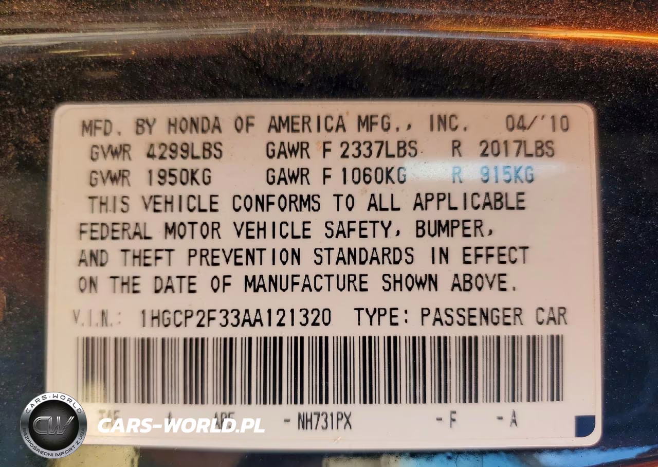 2010 Honda Accord Lx VIN:1HGCP2F33AA121320 - 12
