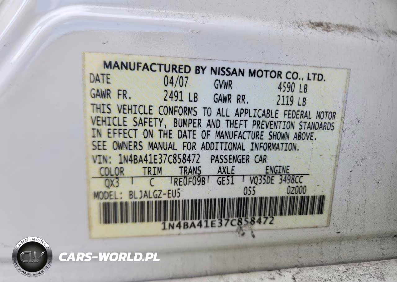 2007 Nissan Maxima Se VIN:1N4BA41E37C858472 - 12