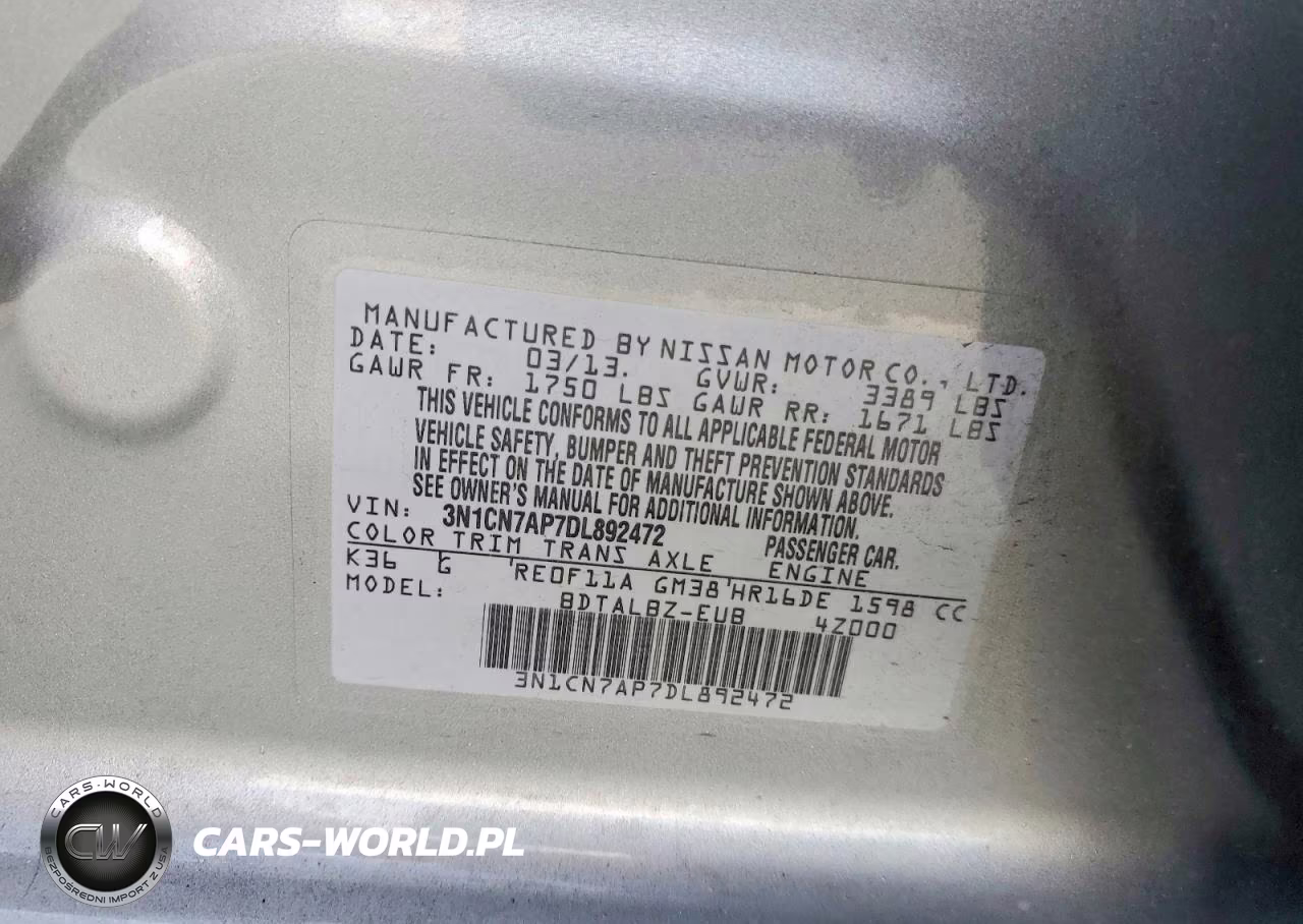 2013 Nissan Versa S VIN:3N1CN7AP7DL892472 - 12