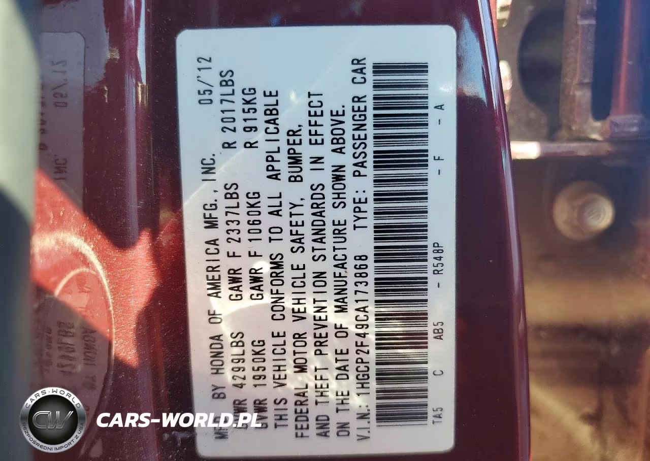 2012 Honda Accord Lxp VIN:1HGCP2F49CA173868 - 12