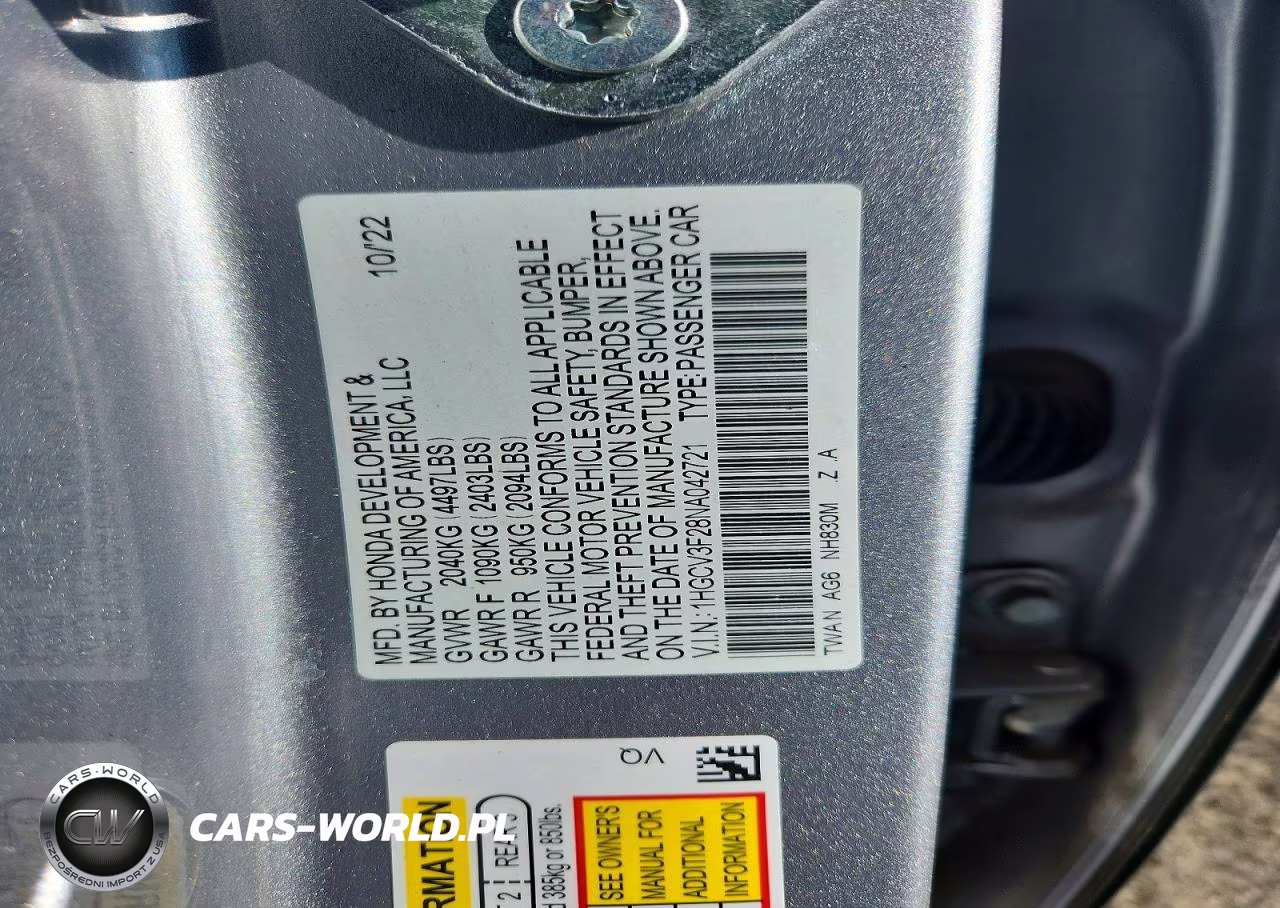 2022 Honda Accord Hybrid Sport VIN:1HGCV3F28NA042721 - 12