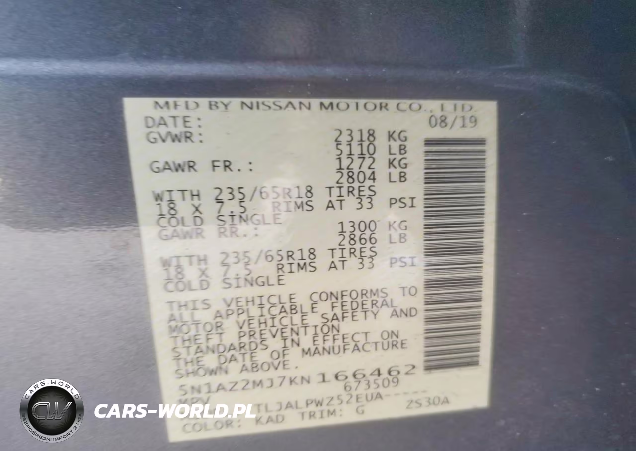 2019 Nissan Murano S VIN:5N1AZ2MJ7KN166462 - 13