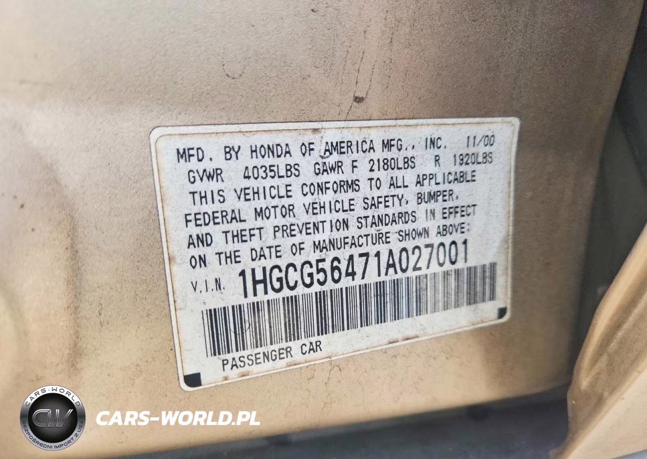 2001 Honda Accord Lx VIN:1HGCG56471A027001 - 12