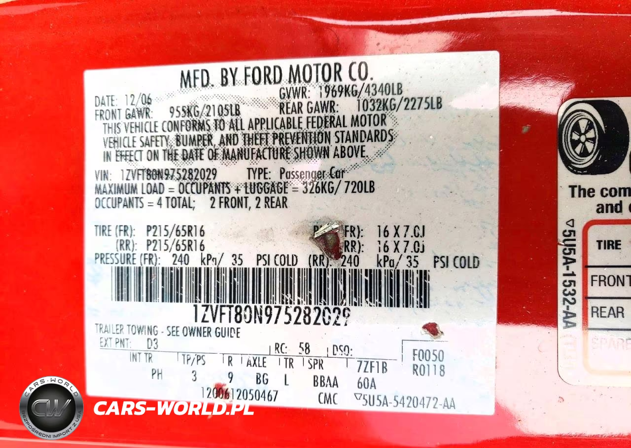 2007 Ford Mustang VIN:1ZVFT80N975282029 - 12