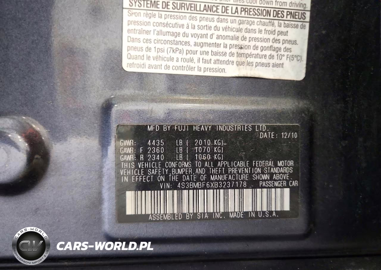 2011 Subaru Legacy 2.5I Premium VIN:4S3BMBF6XB3237178 - 12