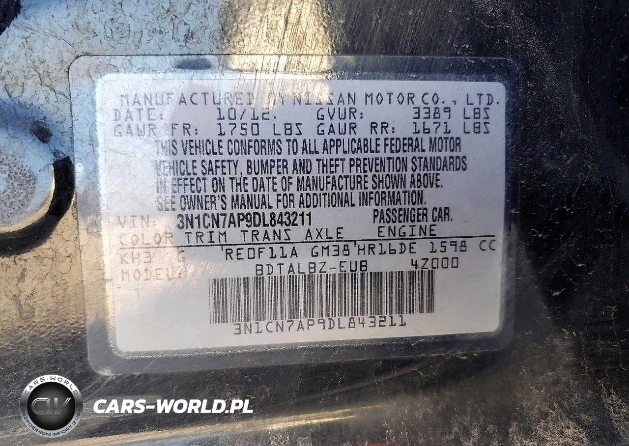 2013 Nissan Versa S VIN:3N1CN7AP9DL843211 - 12