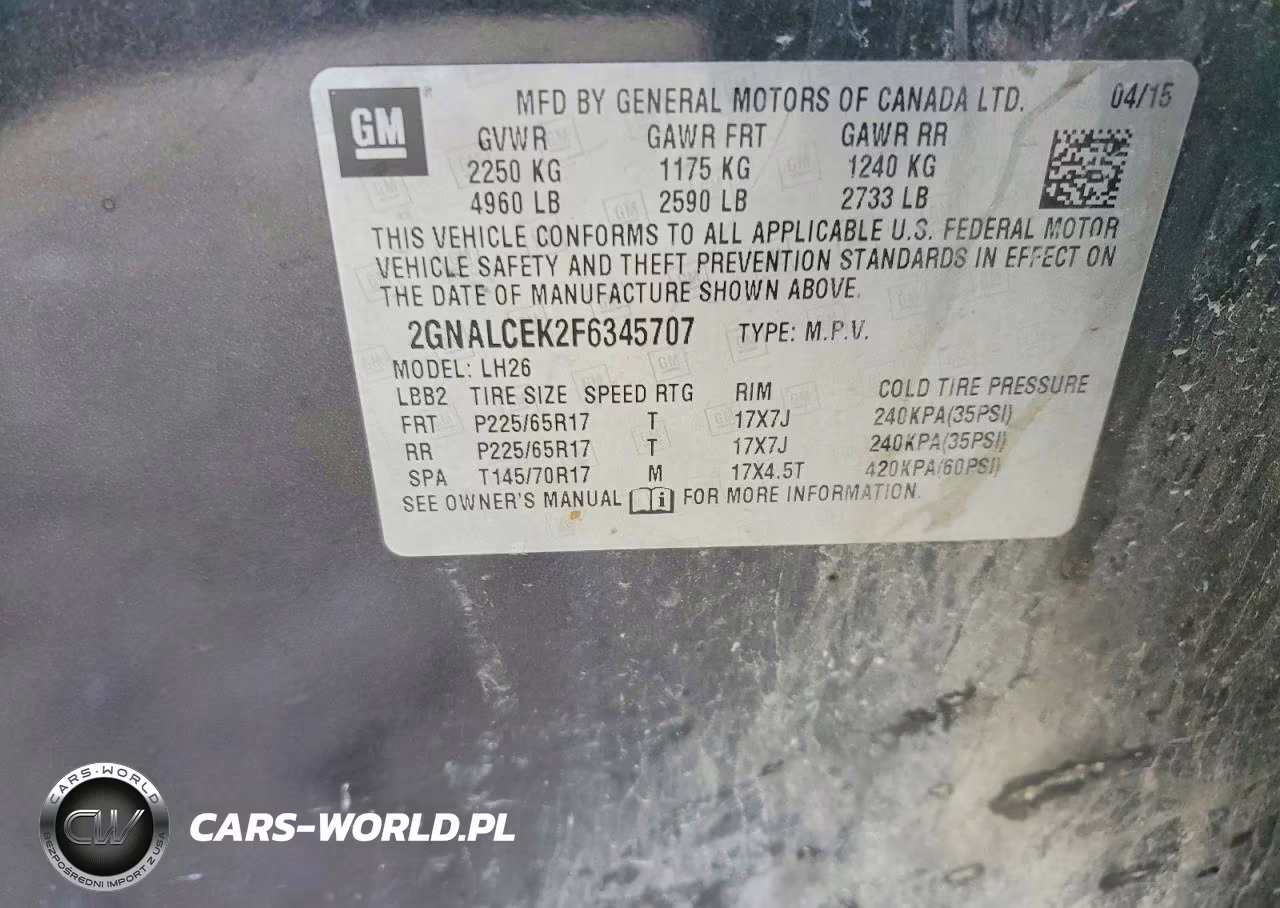2015 Chevrolet Equinox Lt VIN:2GNALCEK2F6345707 - 13