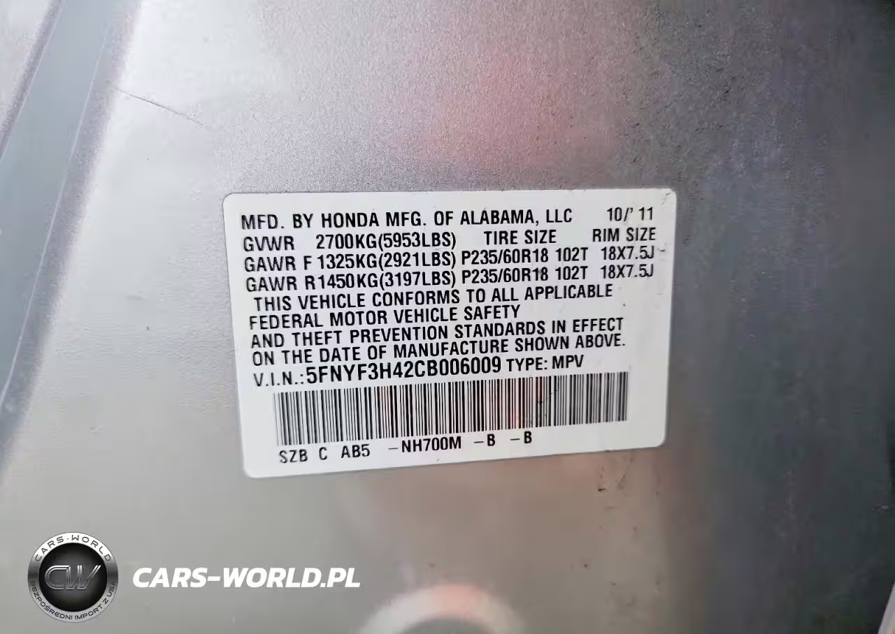 2012 Honda Pilot Ex VIN:5FNYF3H42CB006009 - 12