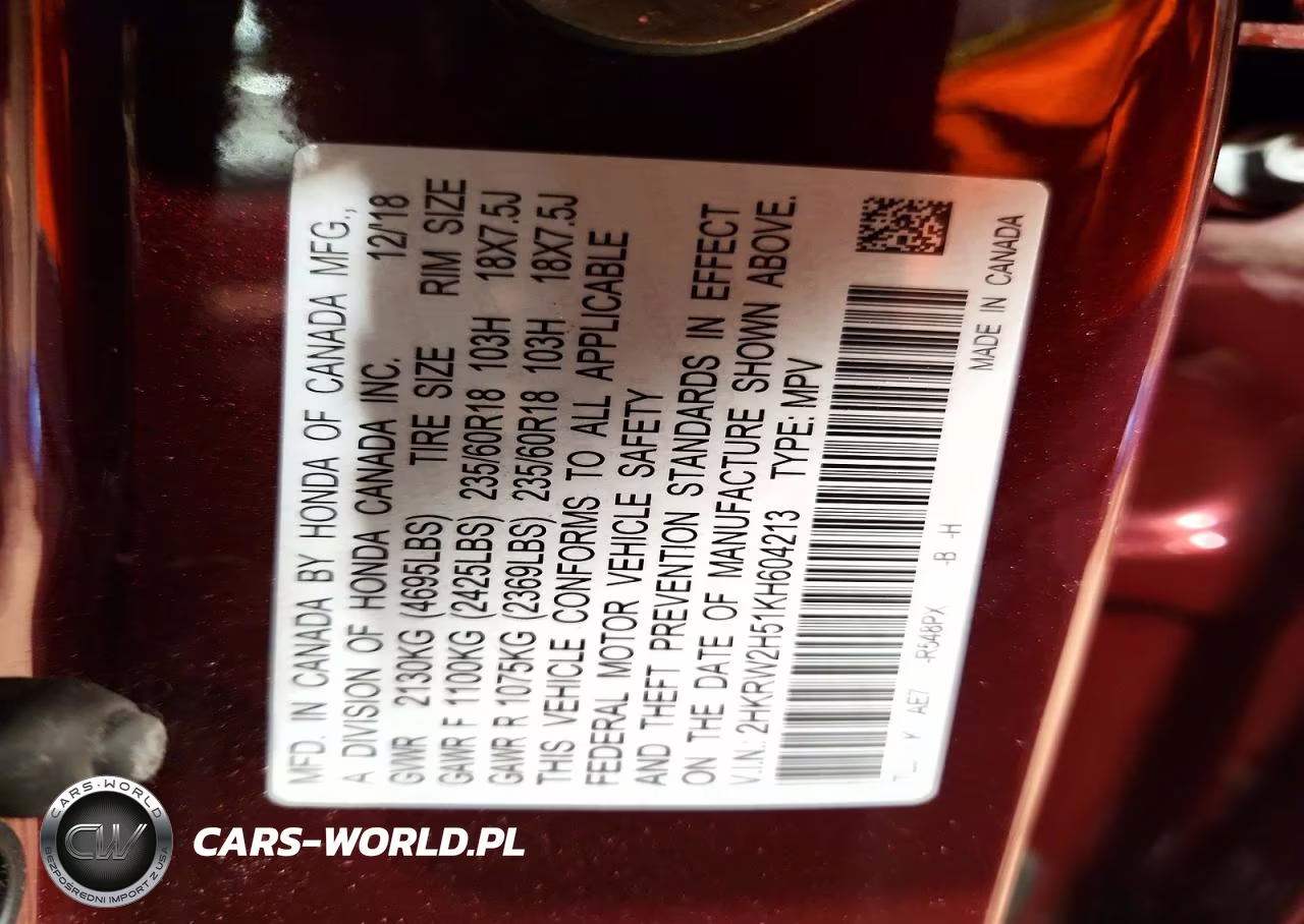 2019 Honda Cr-V Ex VIN:2HKRW2H51KH604213 - 13