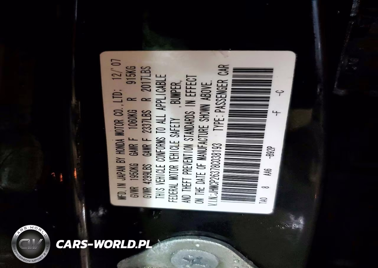 2008 Honda Accord Lx VIN:JHMCP26378C038193 - 12