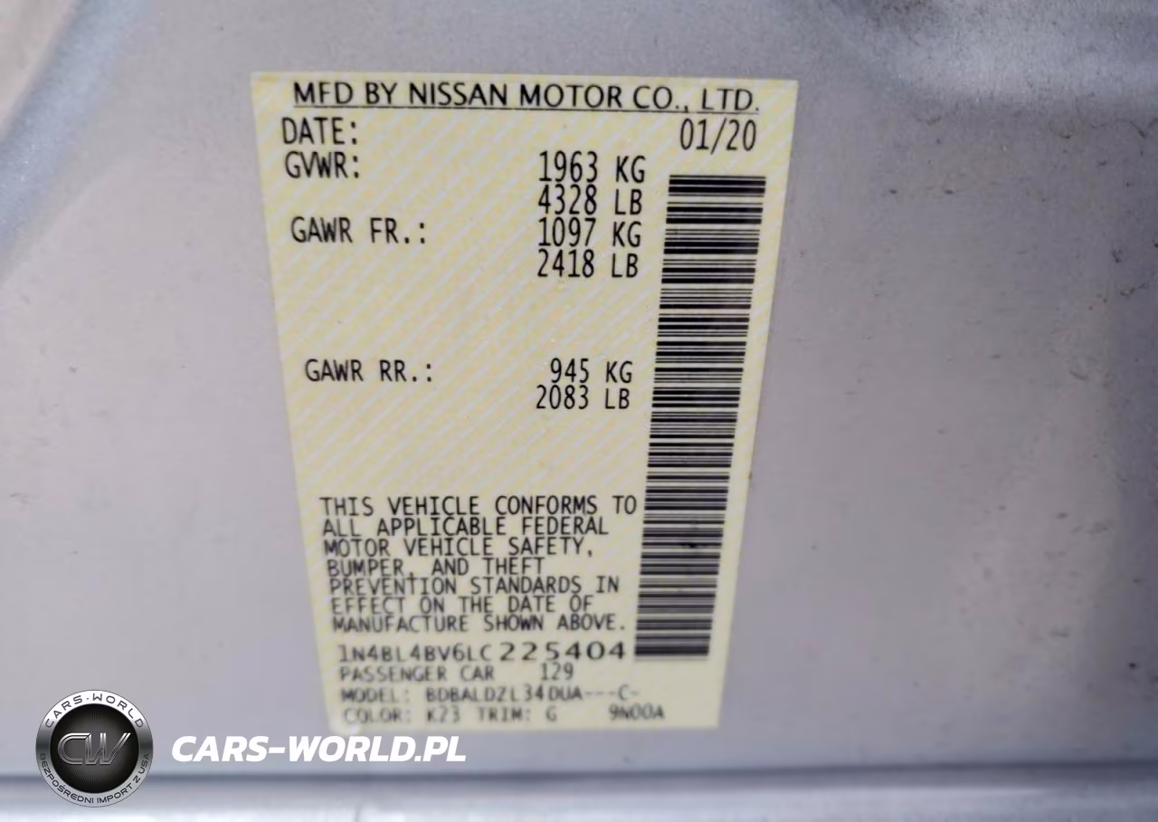 2020 Nissan Altima 2.5 S VIN:1N4BL4BV6LC225404 - 12
