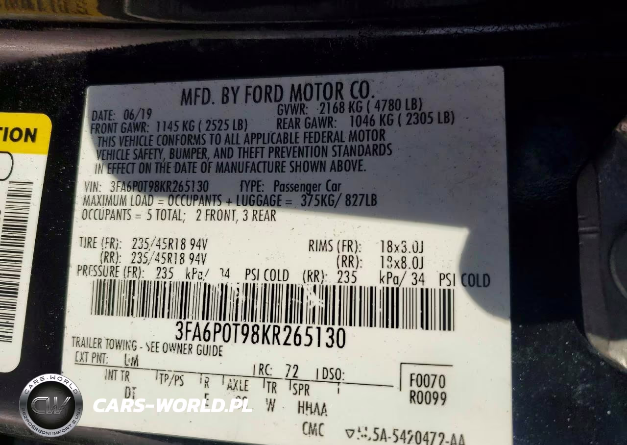 2019 Ford Fusion Se VIN:3FA6P0T98KR265130 - 12