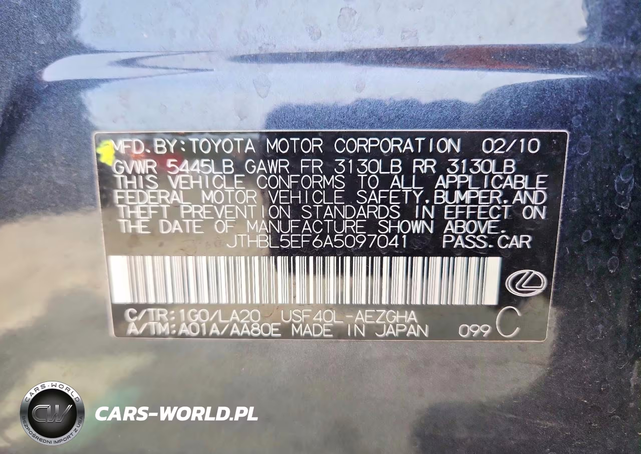 2010 Lexus Ls 460 VIN:JTHBL5EF6A5097041 - 12