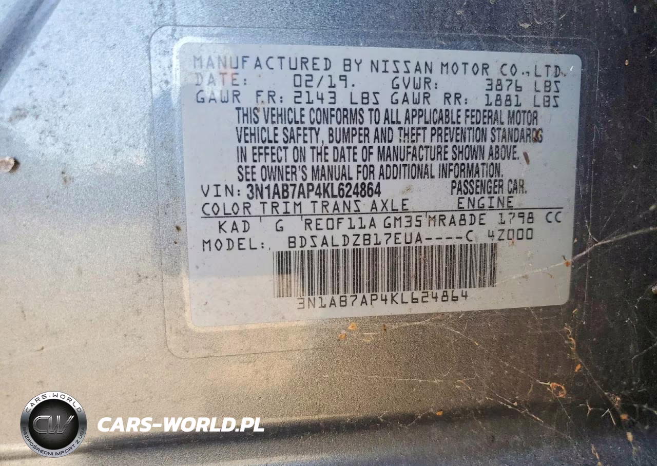 2019 Nissan Sentra S VIN:3N1AB7AP4KL624864 - 13