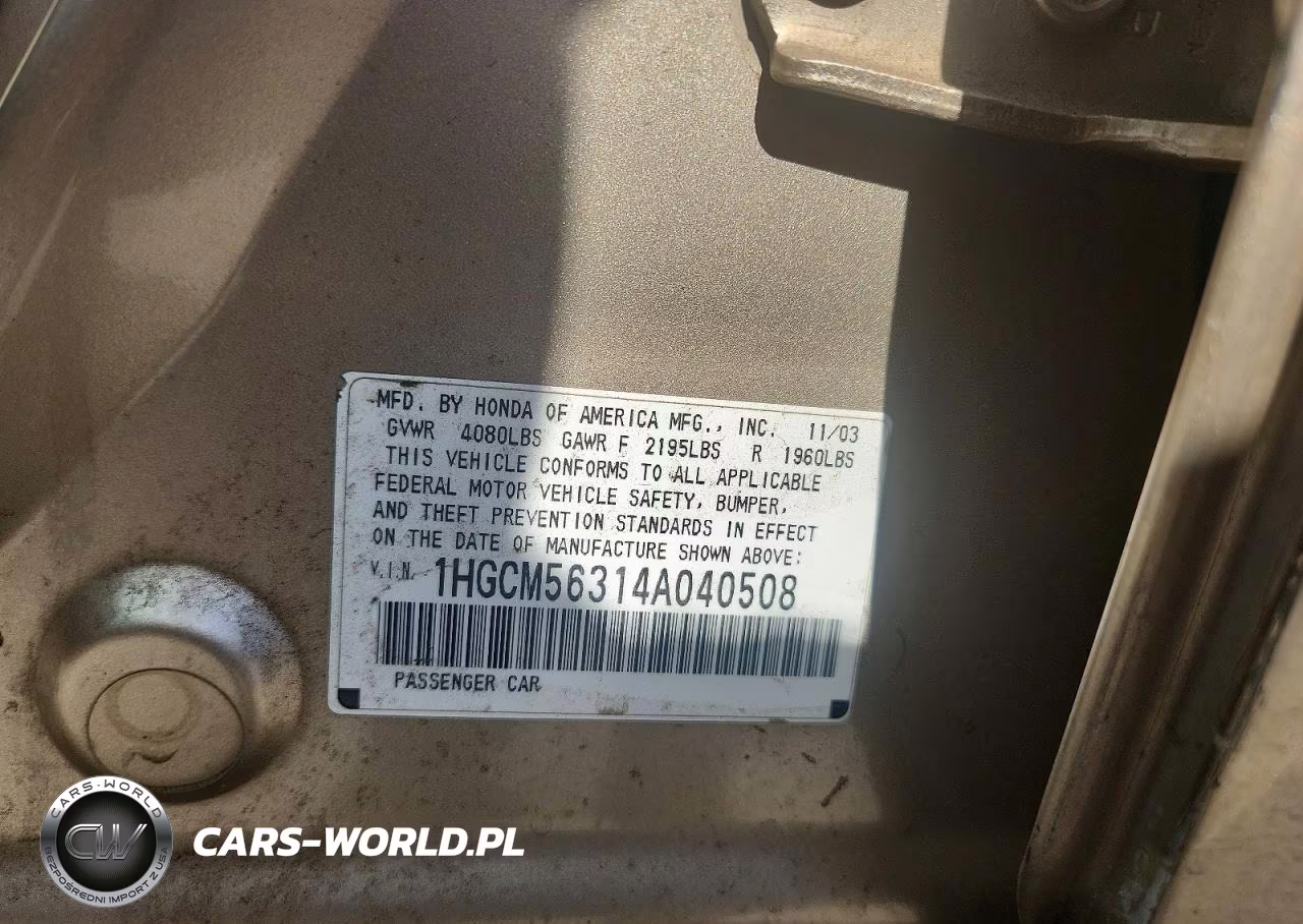 2004 Honda Accord Lx VIN:1HGCM56314A040508 - 12