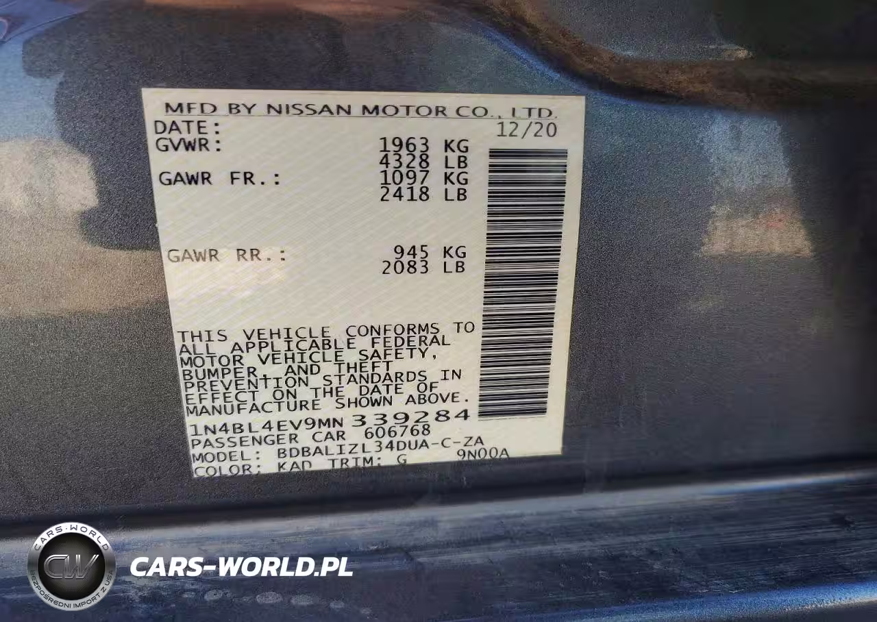 2021 Niss Altima 2.5 Sl VIN:1N4BL4EV9MN339284 - 12