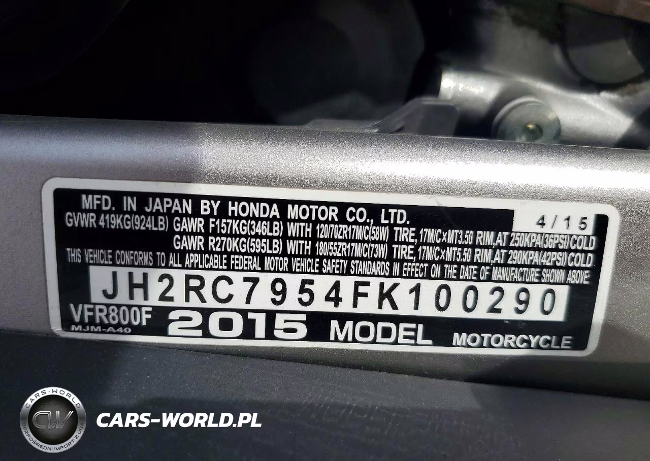 2015 Honda Vfr800 F VIN:JH2RC7954FK100290 - 9
