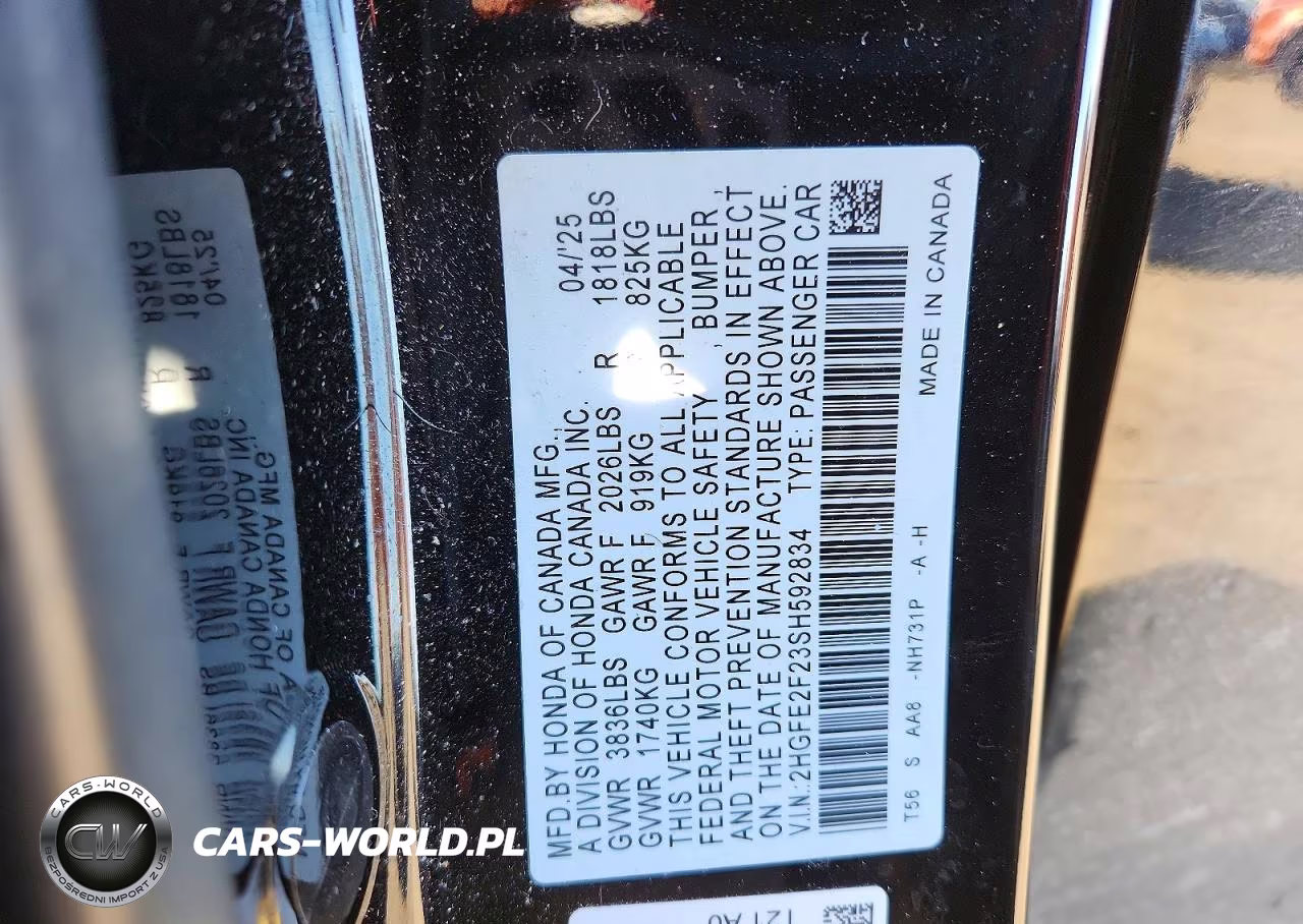 2025 Honda Civic Lx VIN:2HGFE2F23SH592834 - 12