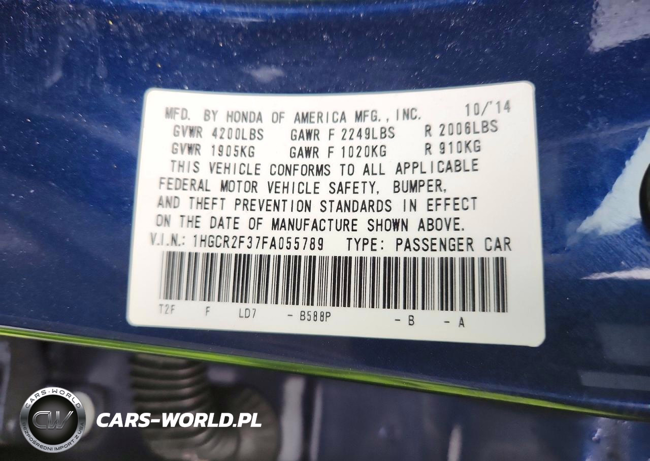 2015 Honda Accord Lx VIN:1HGCR2F37FA055789 - 13