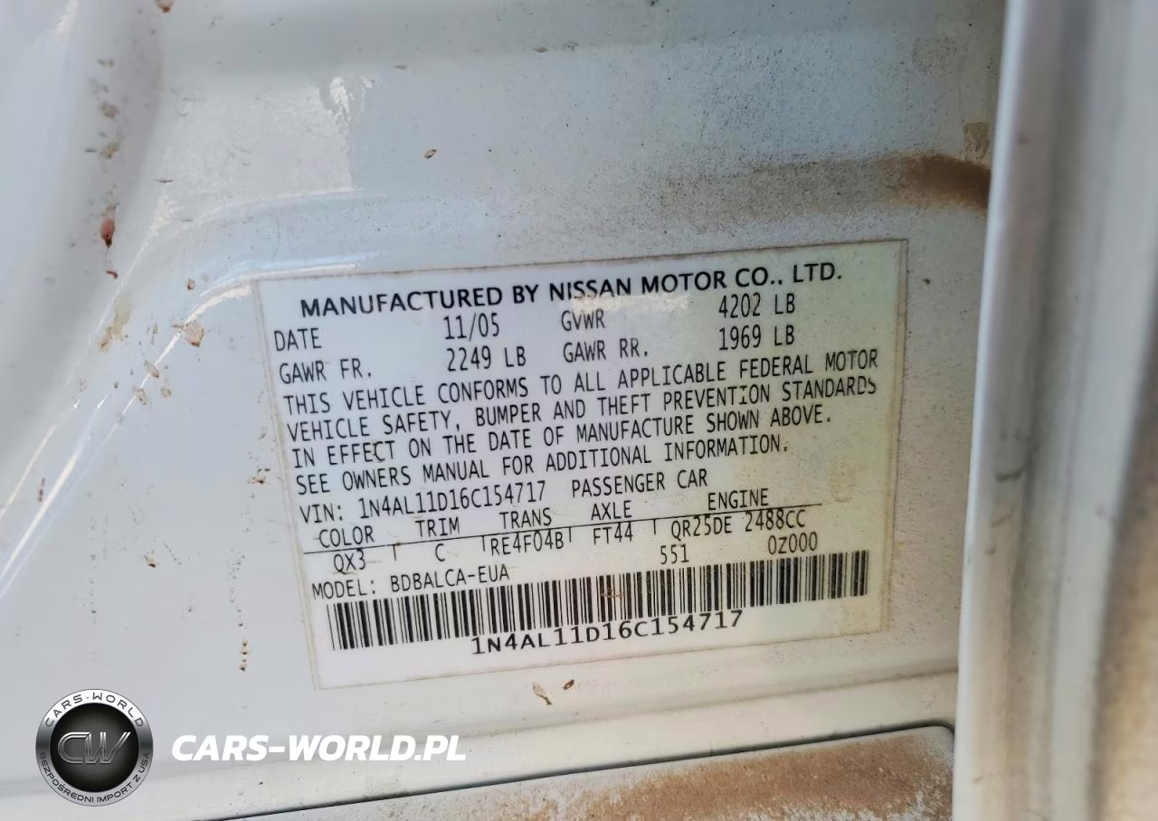 2006 Nissan Altima S VIN:1N4AL11D16C154717 - 13