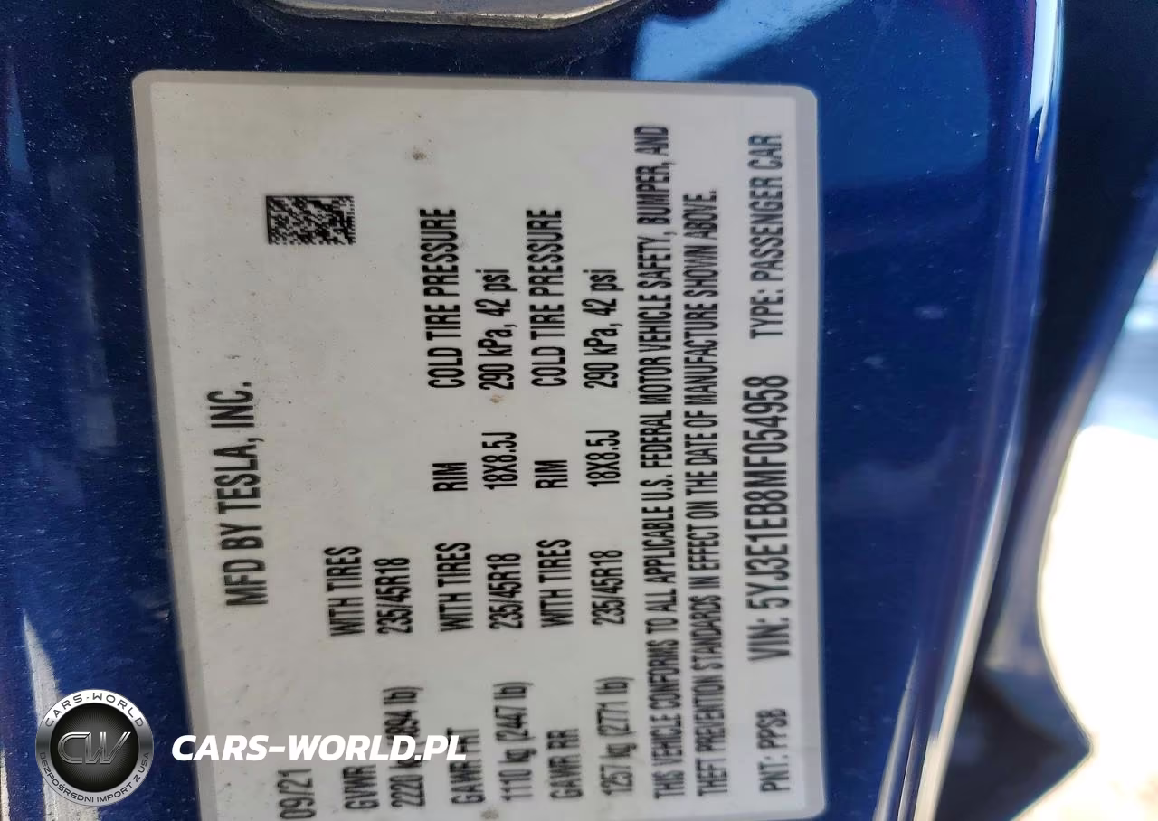 2021 Tesla Model 3 VIN:5YJ3E1EB8MF054958 - 12