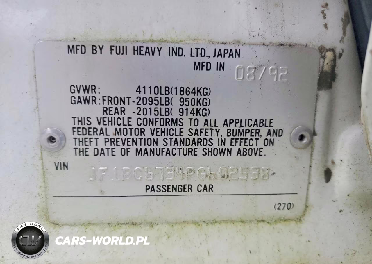 1993 Subaru Legacy Sport VIN:JF1BC6734PG602538 - 12