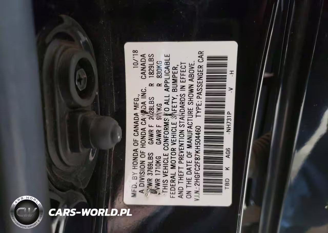 2019 Honda Civic Sport VIN:2HGFC2F87KH504460 - 12