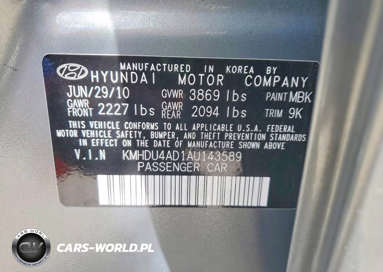2010 Hyundai Elantra Gls VIN:KMHDU4AD1AU143589 - 12