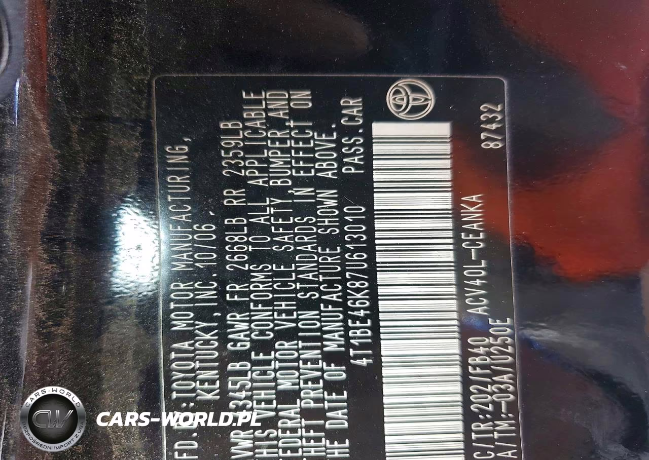 2007 Toyota Camry Le VIN:4T1BE46K87U613010 - 12