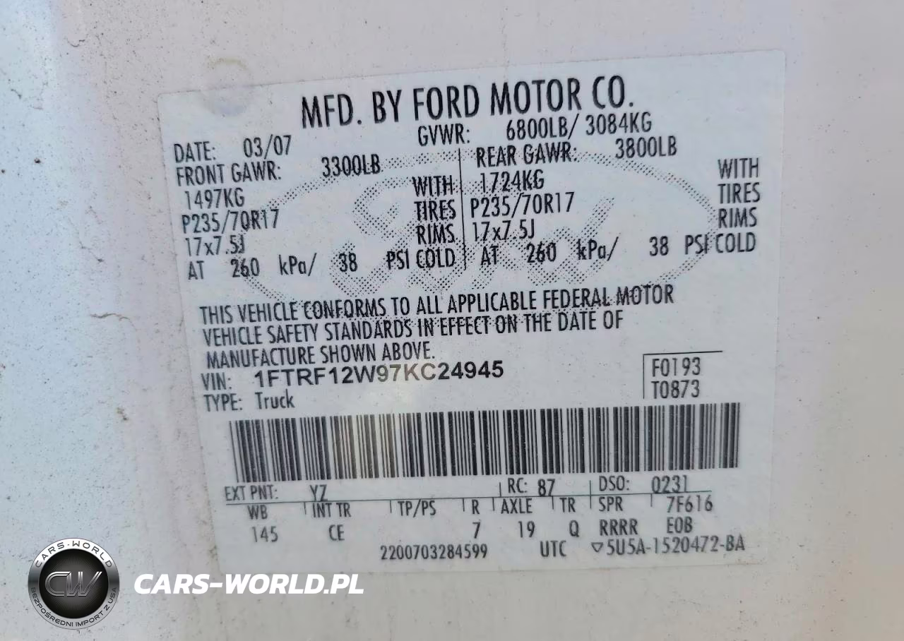 2007 Ford F150 VIN:1FTRF12W97KC24945 - 12