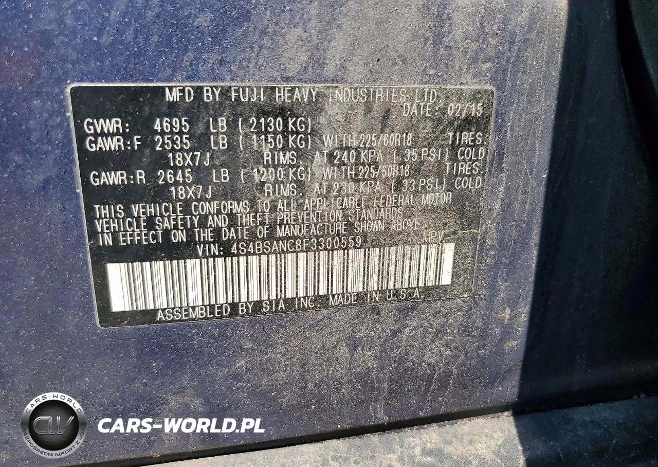 2015 Subaru Outback 2.5I Limited VIN:4S4BSANC8F3300559 - 13