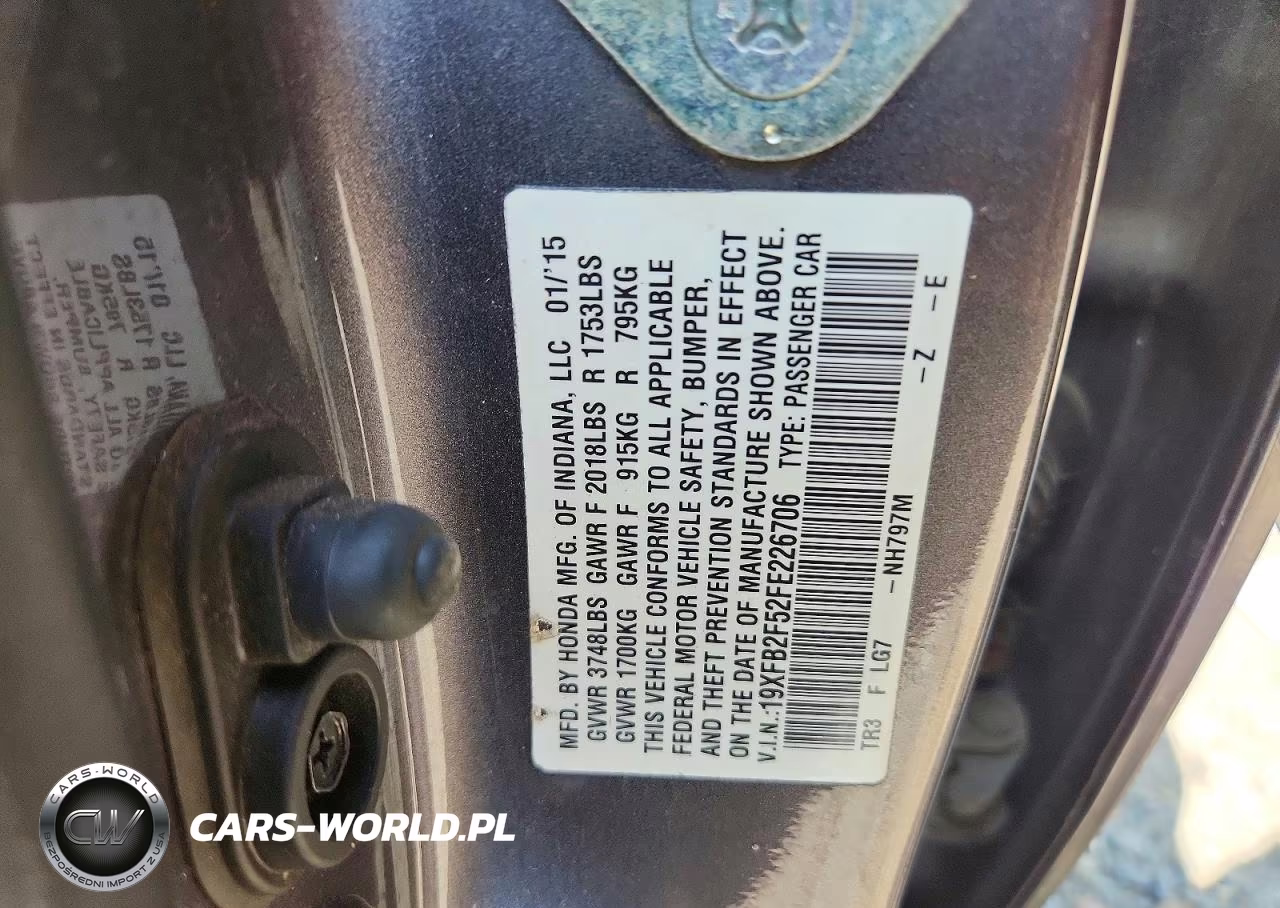 2015 Honda Civic Lx VIN:19XFB2F52FE226706 - 13