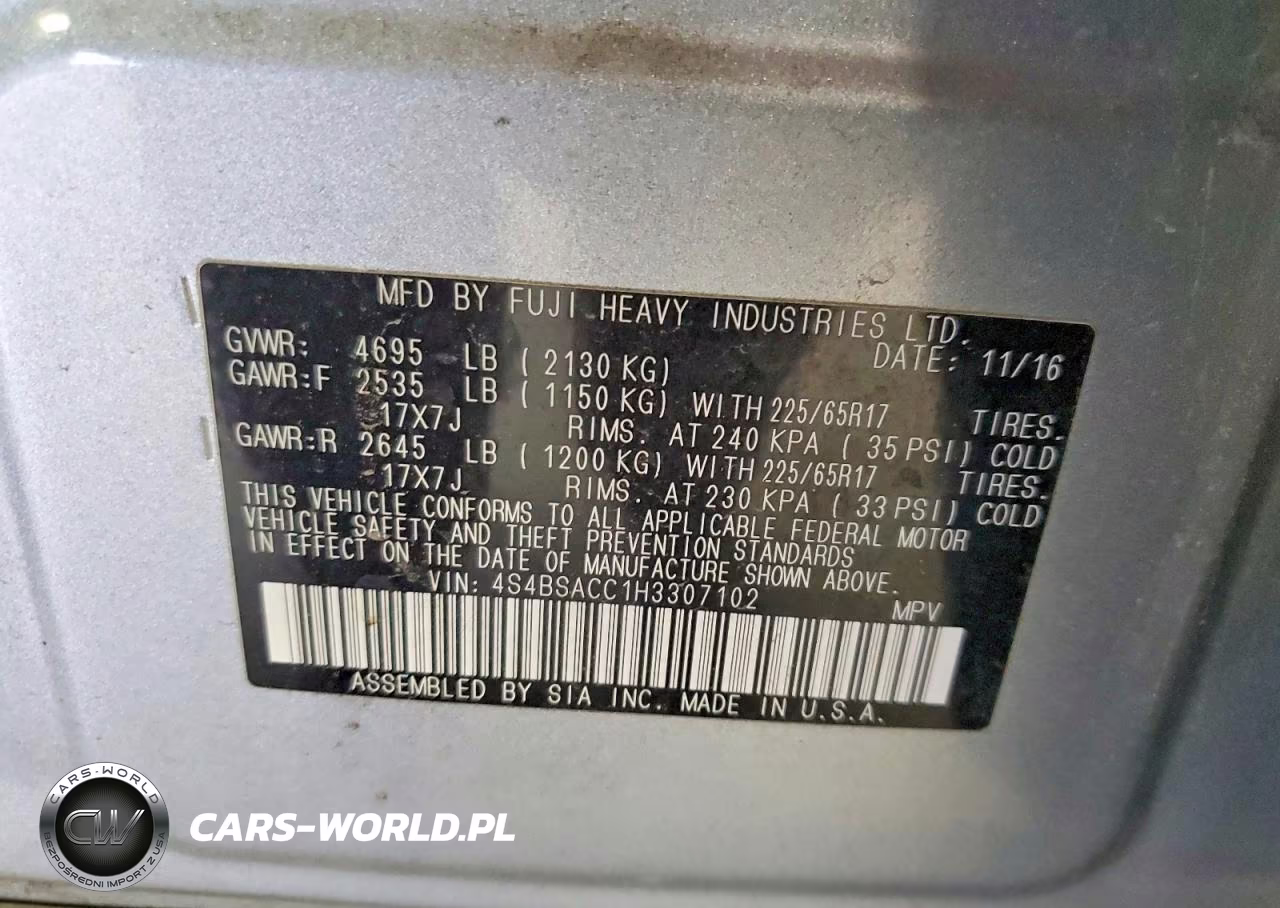 2017 Subaru Outback 2.5I Premium VIN:4S4BSACC1H3307102 - 12