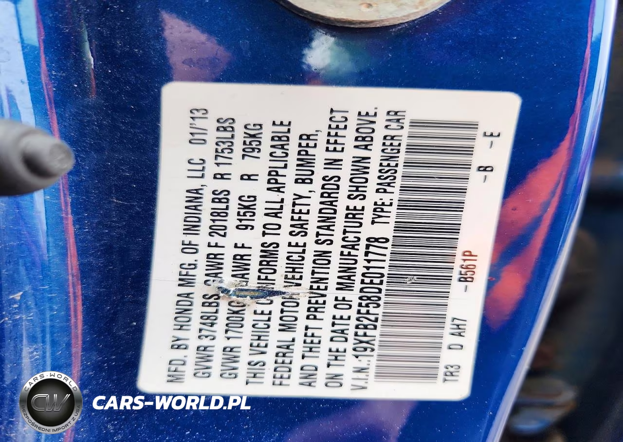 2013 Honda Civic Lx VIN:19XFB2F58DE011778 - 12