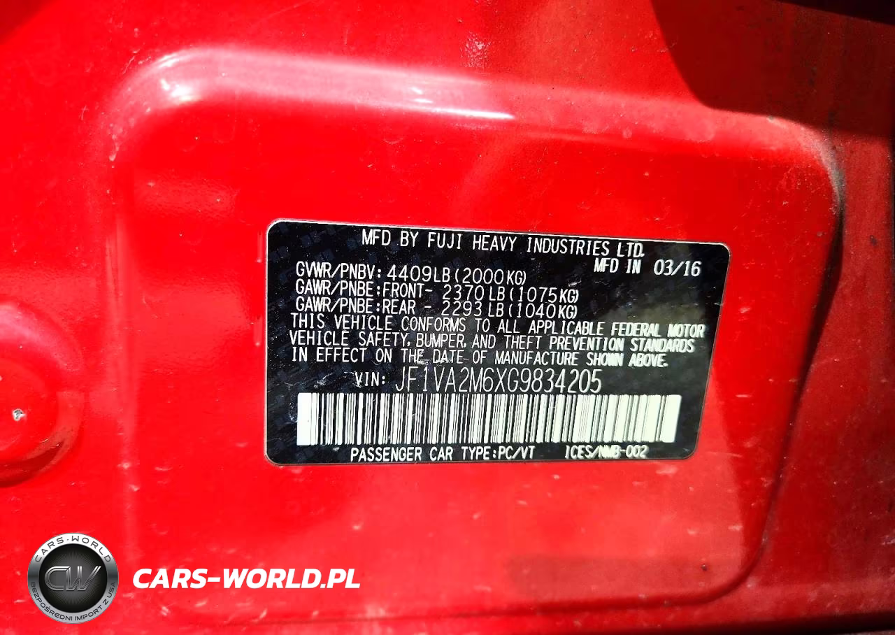 2016 Subaru Wrx Sti VIN:JF1VA2M6XG9834205 - 12