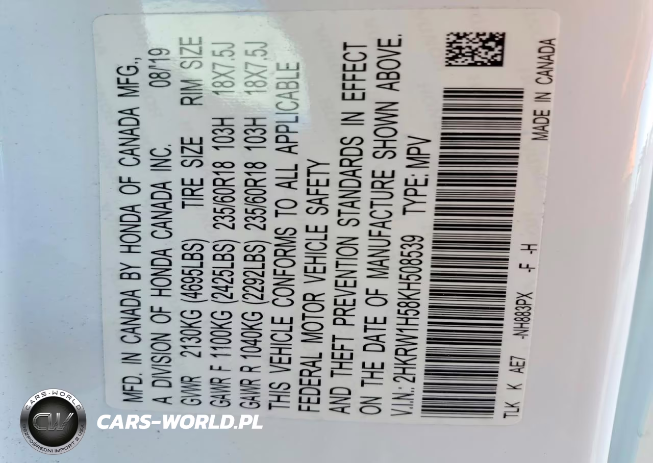 2019 Honda Cr-V Ex VIN:2HKRW1H58KH508539 - 14