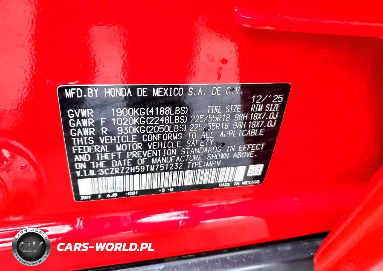 2026 Honda Hr-V Sport VIN:3CZRZ2H59TM751232 - 12