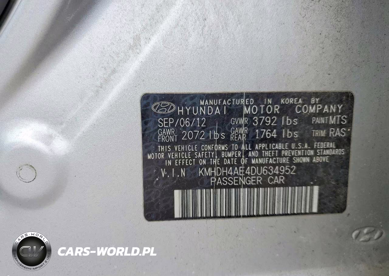 2013 Hyundai Elantra Gls VIN:KMHDH4AE4DU634952 - 12