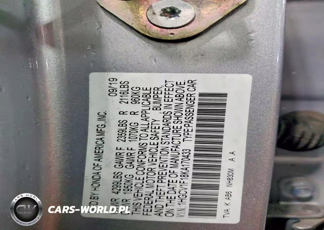 2019 Honda Accord Lx VIN:1HGCV1F18KA170433 - 12