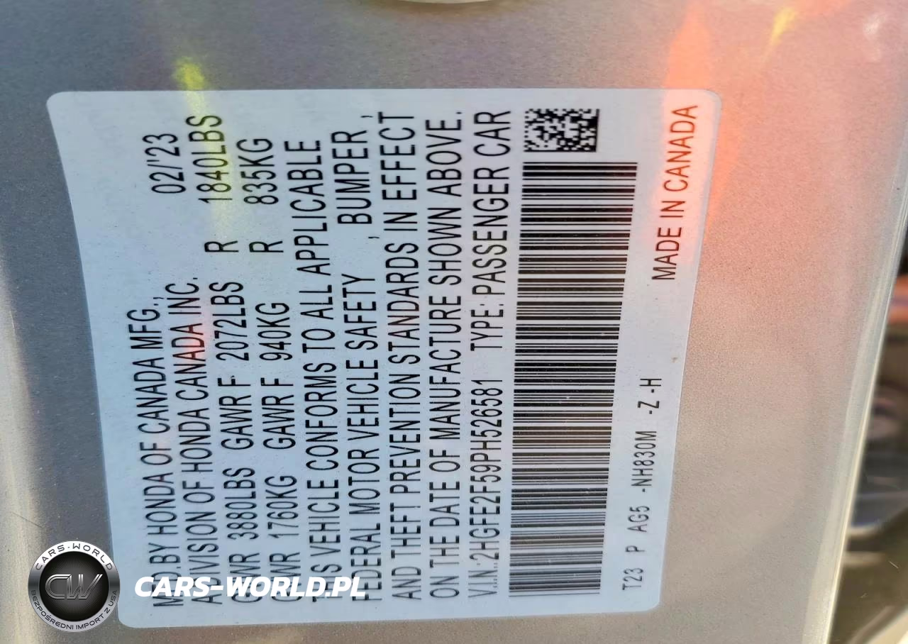 2023 Honda Civic Sport VIN:2HGFE2F59PH526581 - 13