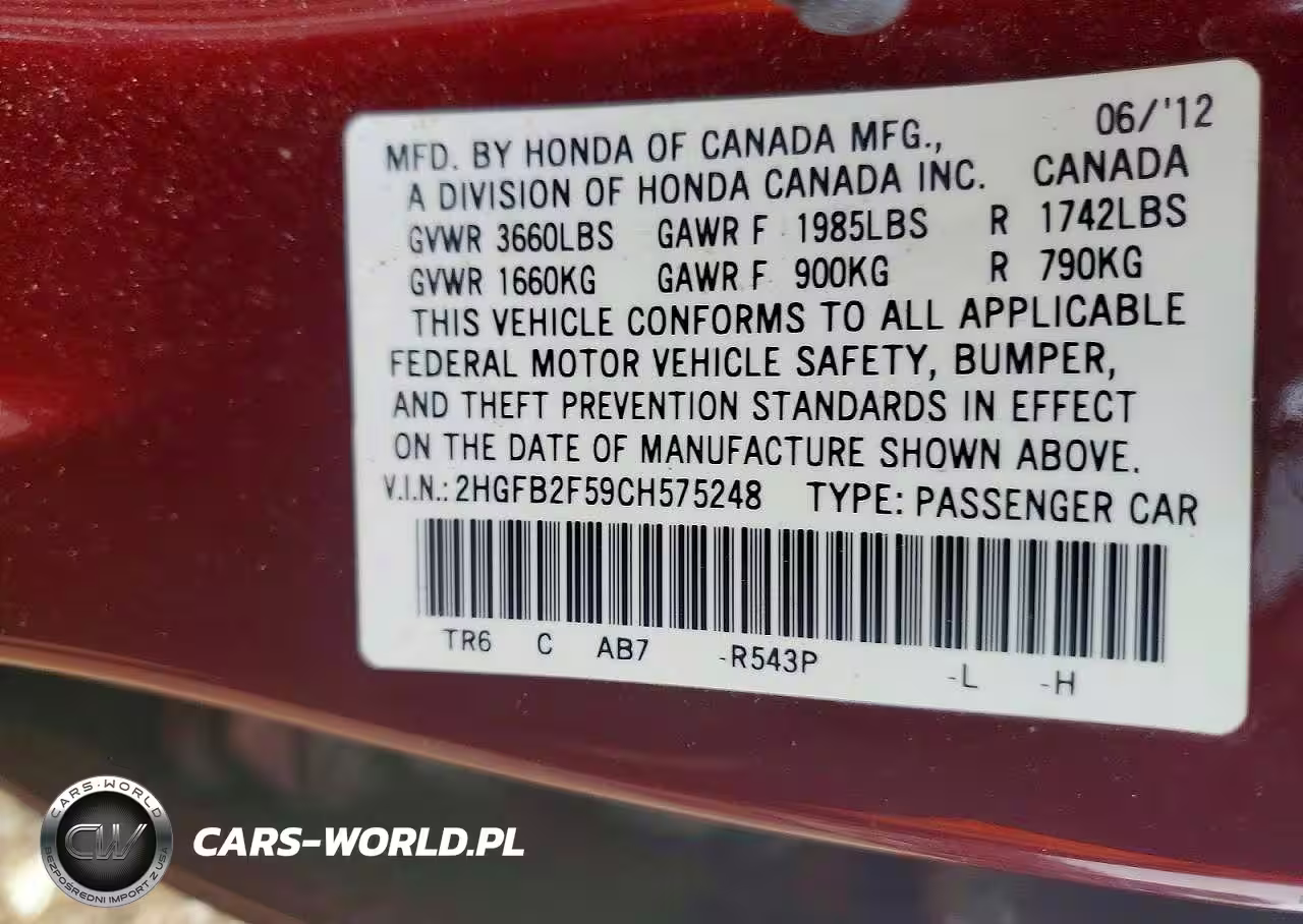 2012 Honda Civic Lx VIN:2HGFB2F59CH575248 - 12