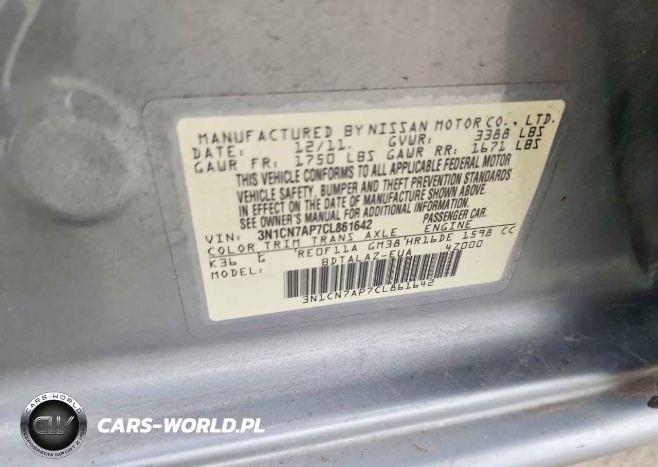 2012 Nissan Versa 1.6 S VIN:3N1CN7AP7CL861642 - 13