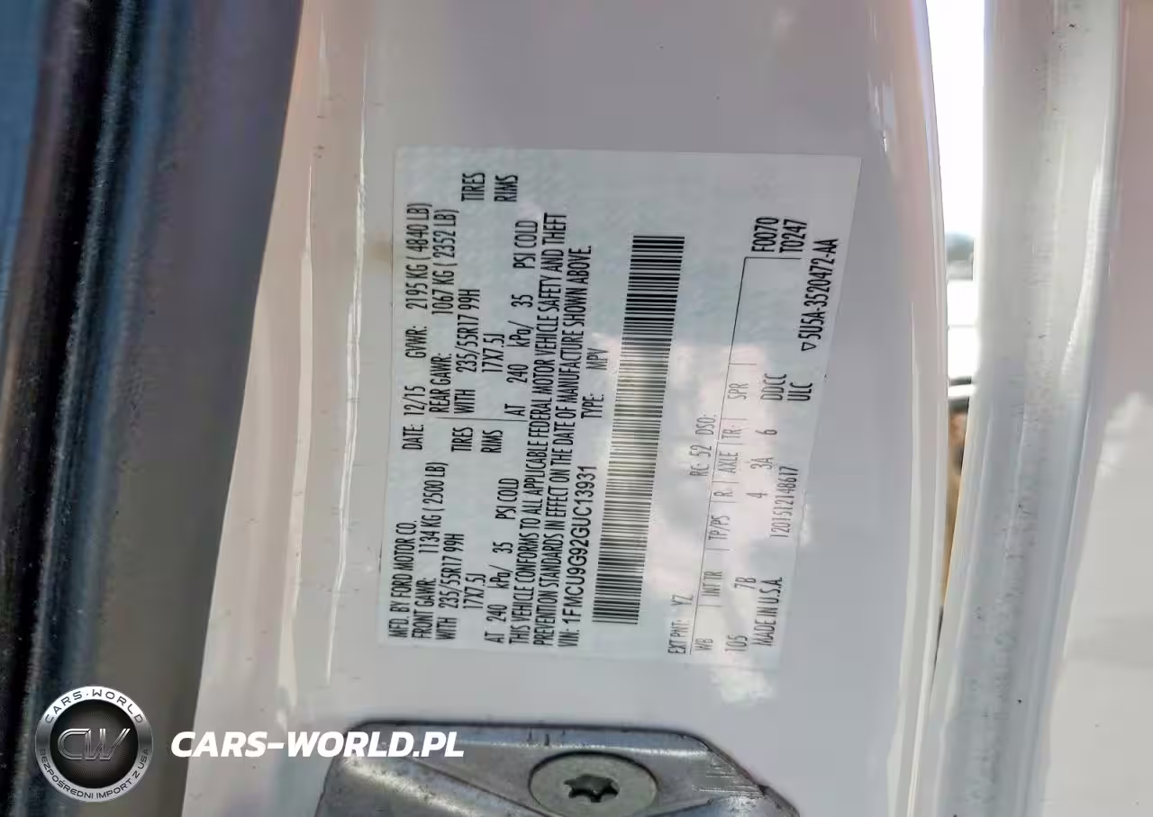 2016 Ford Escape Se VIN:1FMCU9G92GUC13931 - 13