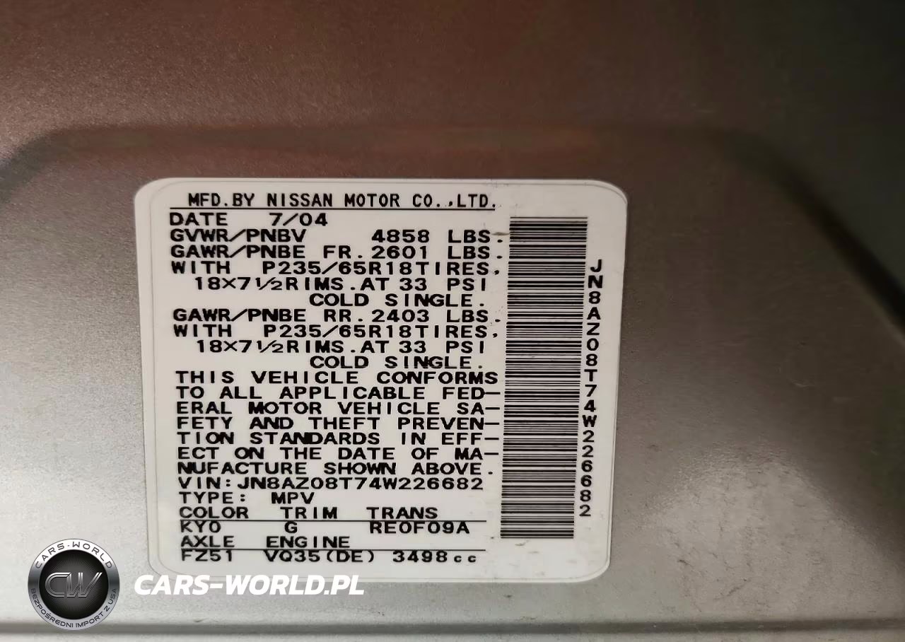 2004 Nissan Murano Sl VIN:JN8AZ08T74W226682 - 14