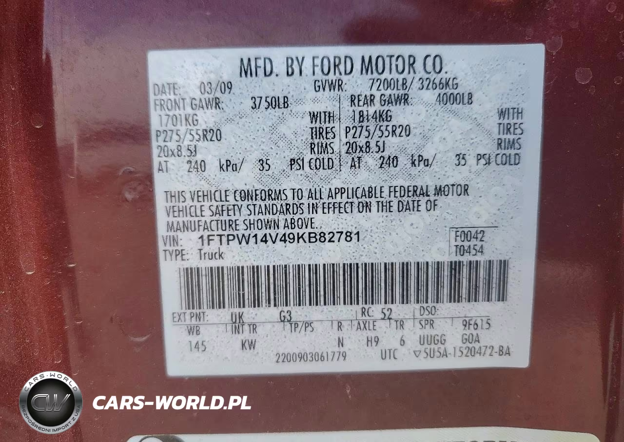2009 Ford F150 Supercrew VIN:1FTPW14V49KB82781 - 12