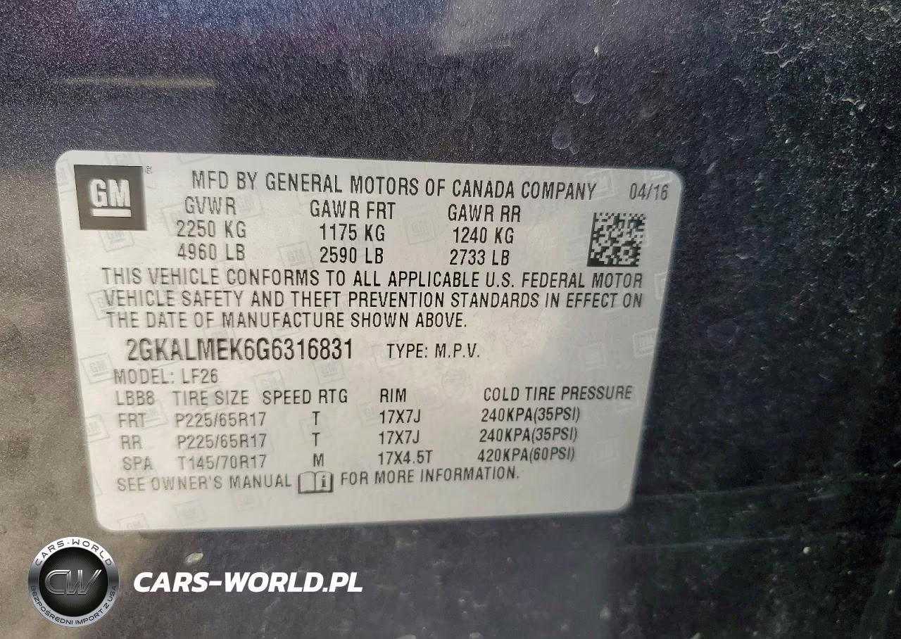 2016 GMC Terrain Sle VIN:2GKALMEK6G6316831 - 13