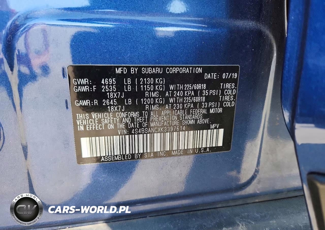 2019 Subaru Outback 2.5I Limited VIN:4S4BSANCXK3397614 - 12