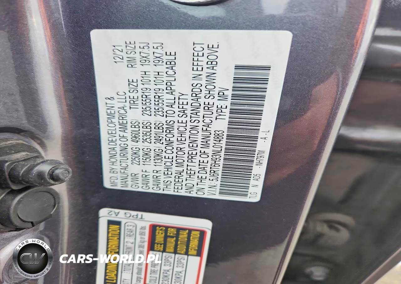 2022 Honda Cr-V Touring VIN:5J6RT6H93NL014883 - 13