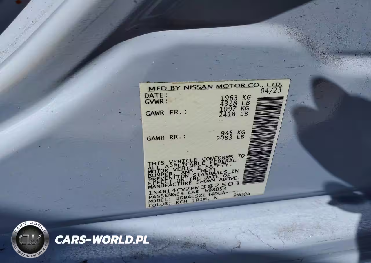 2023 Nissan Altima Sr VIN:1N4BL4CV2PN382503 - 12